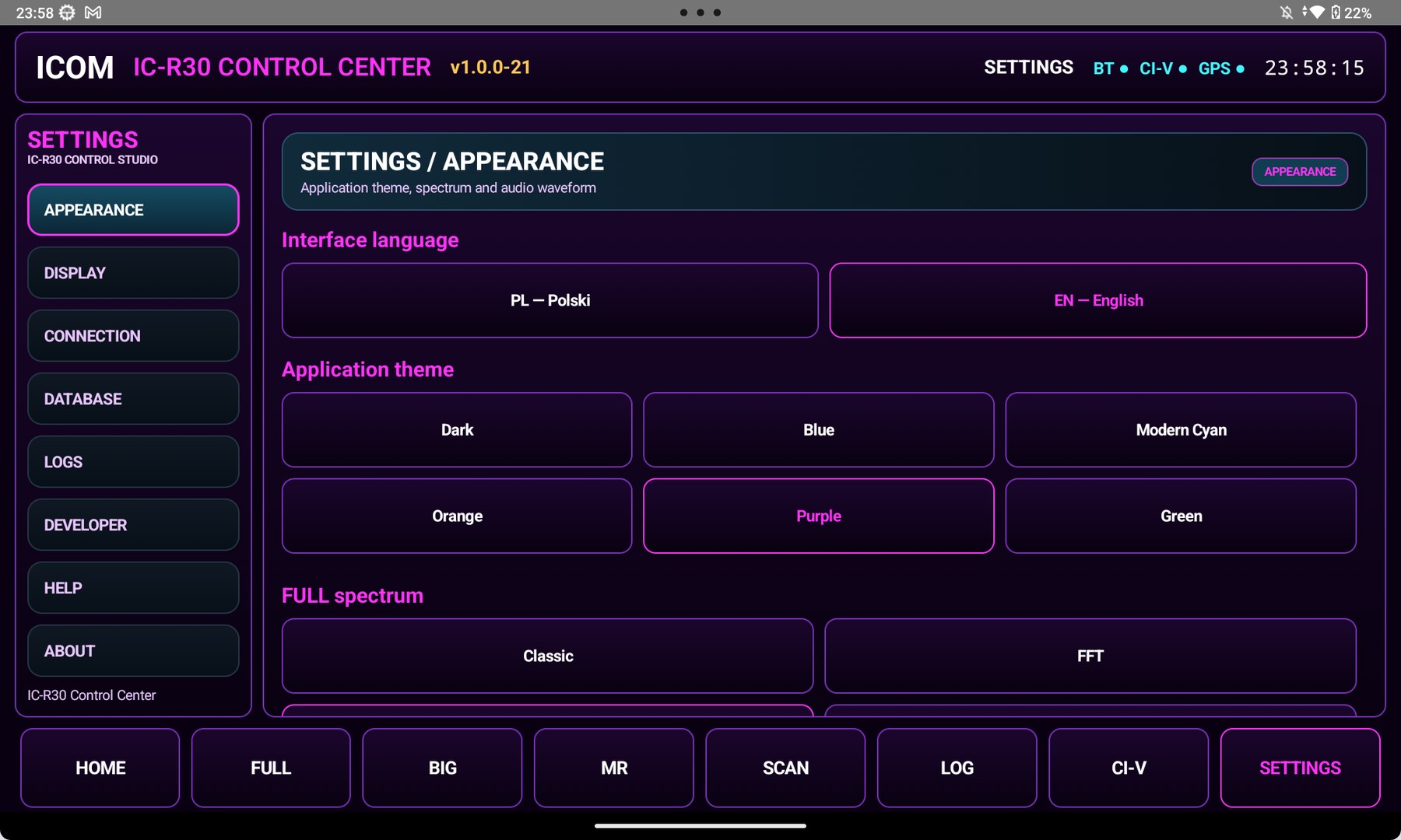 SETTINGS — appearance