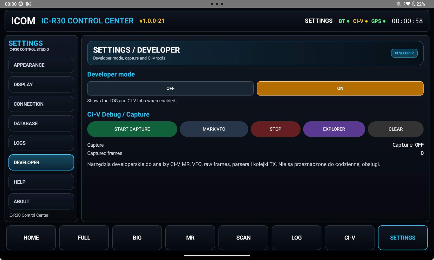 SETTINGS — developer